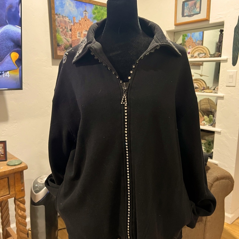 Get Lucky USA Woman's Black Zippered Sweater Embellished - Size L
